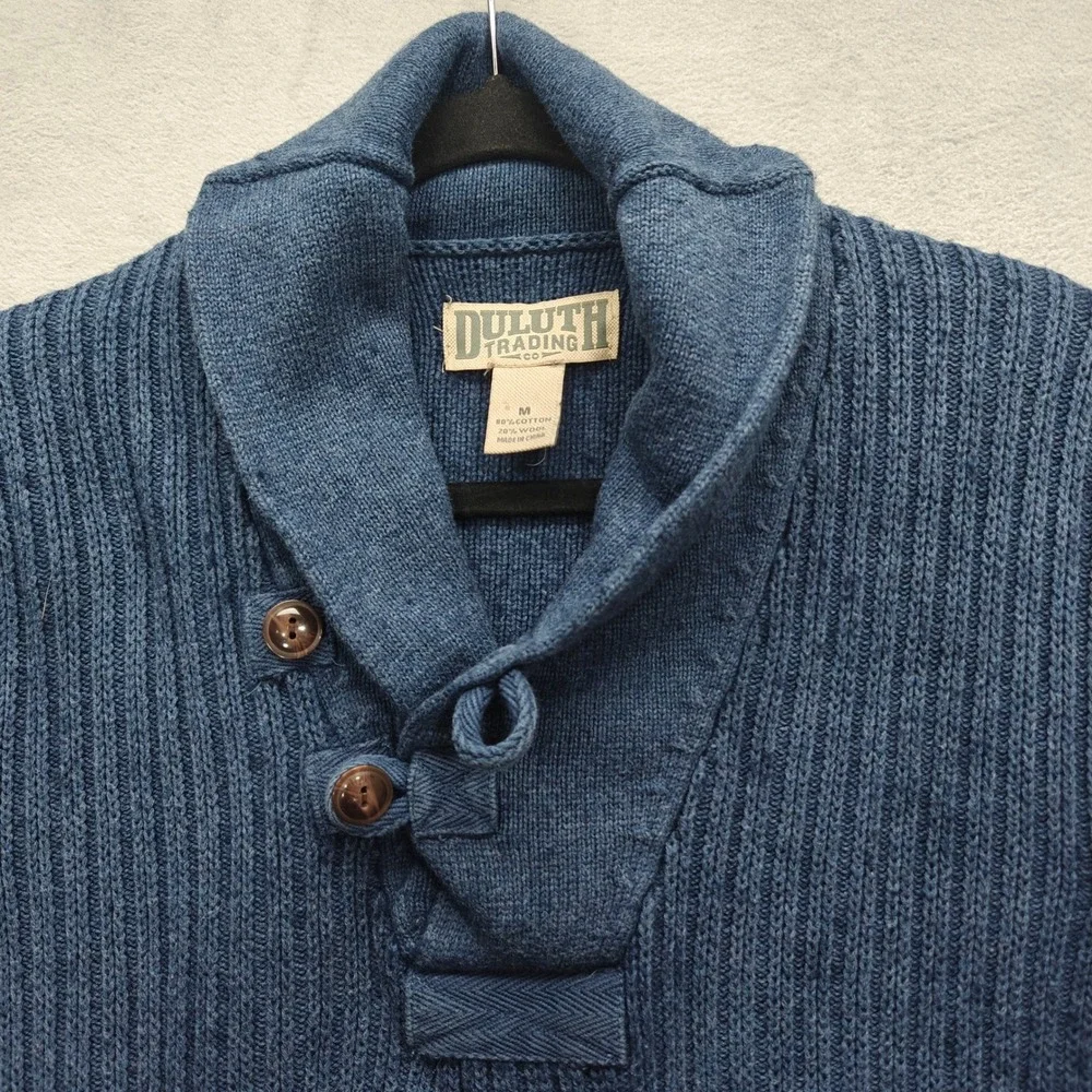 Duluth Trading Shawl Collar Sweater Mens M Ribbed Cotton Wool Blend Fisherman